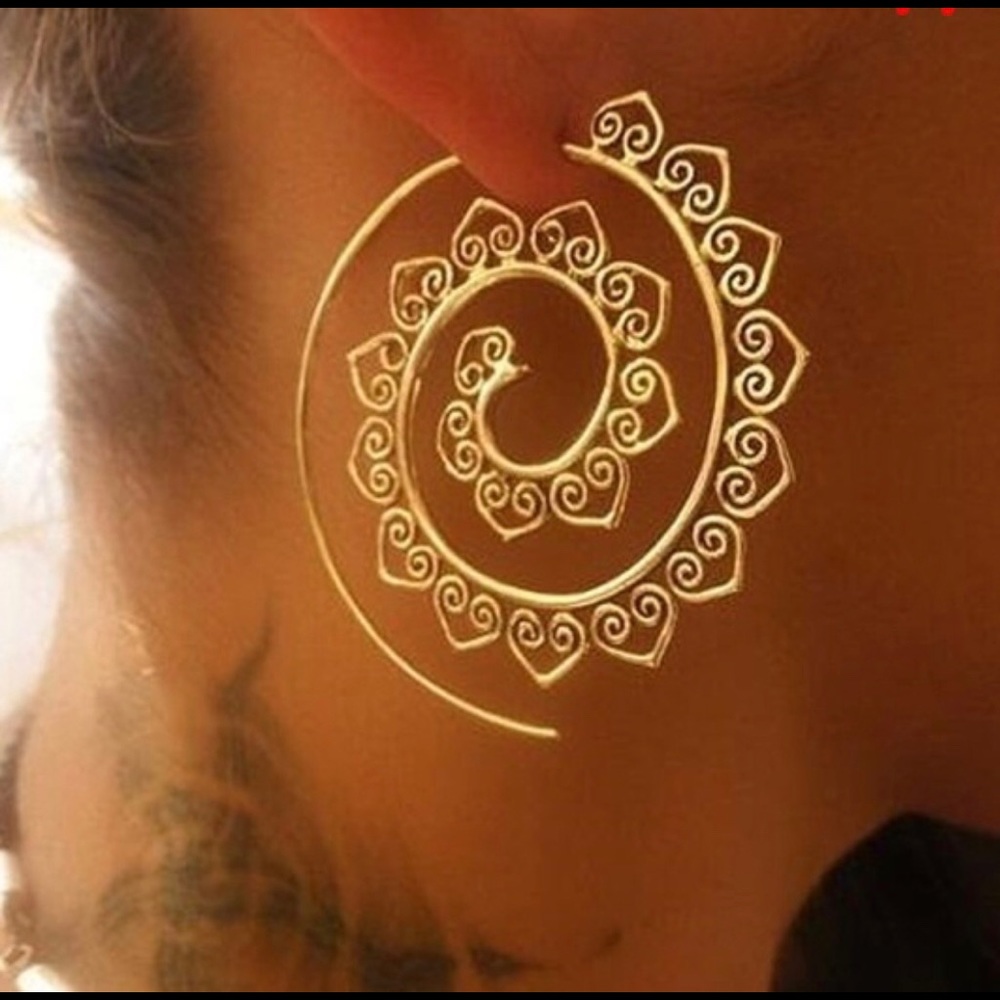 Bohemian exaggerated statement tribal spiral hoops